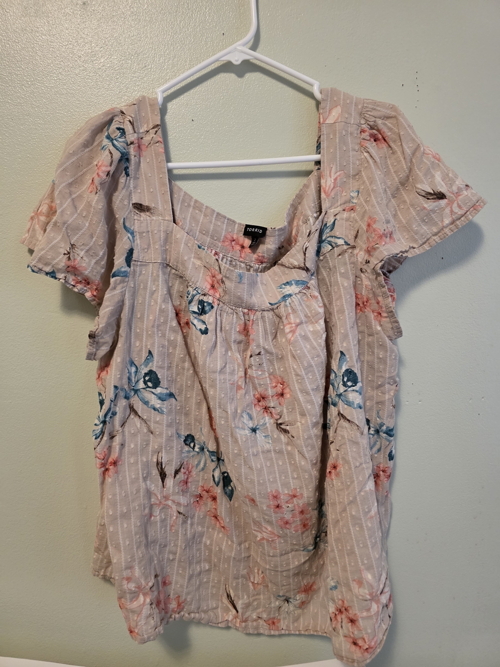 Floral Square-Neck Blouse in Cream with Pink & Teal Accents